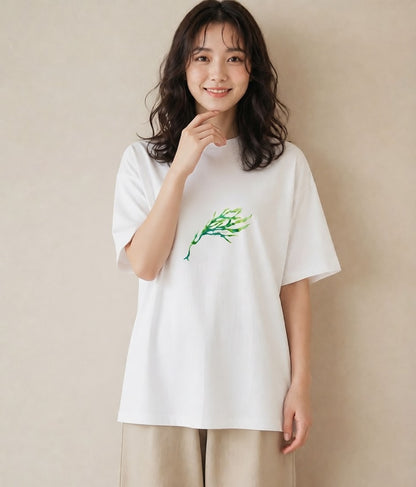 半袖Tシャツ レディース シダ 植物 ボタニカル イラスト 韓国風 女性 旅行用 白T YMAZO