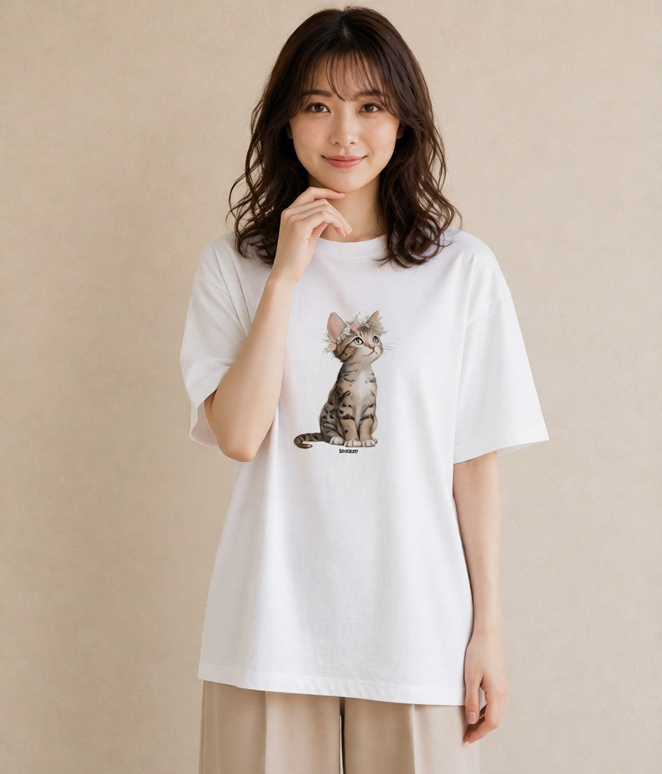 プリントTシャツ レディース 愛猫 猫 ねこ イラスト カジュアル 通勤 在宅 白T YMAZO