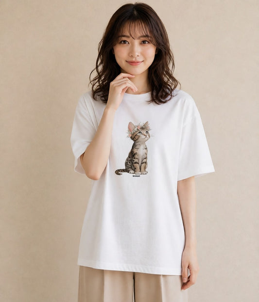 プリントTシャツ レディース 愛猫 猫 ねこ イラスト カジュアル 通勤 在宅 白T YMAZO