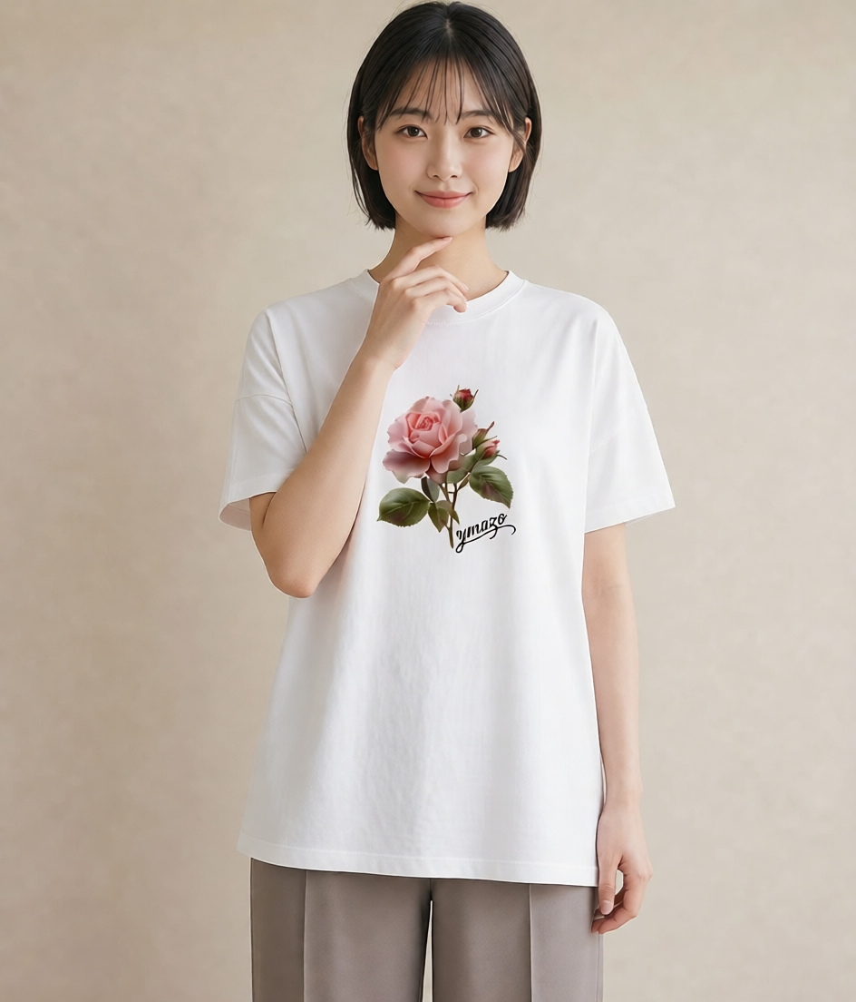 プリントTシャツ レディース バラ 薔薇 ローズ 花 花柄 イラスト ミニマル 旅行用 海 白T