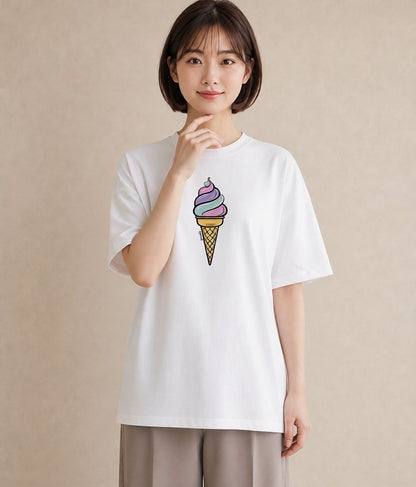 グラフィックTシャツ レディース ソフトクリーム 食べ物 フード イラスト アート風 週末コーデ 敬老の日 白T YMAZO