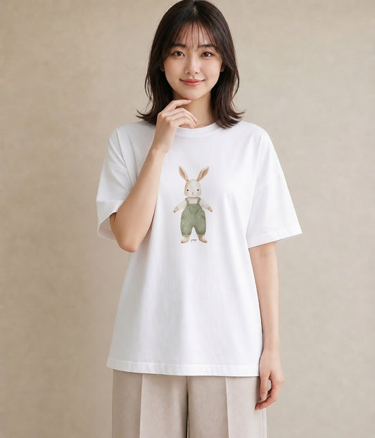 グラフィックTシャツ レディース うさぎ ウサギ ラビット ペット 動物 イラスト フェミニン 在宅 公園 白T YMAZO