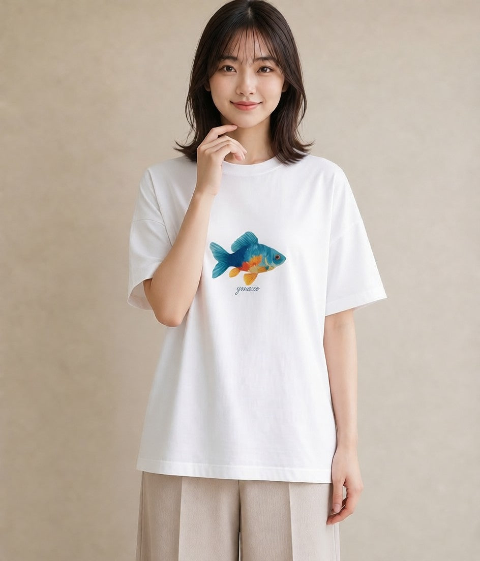 プリントTシャツ レディース 熱帯魚 ペット 動物 イラスト こなれ感 母の日 ビーチ 白T YMAZO