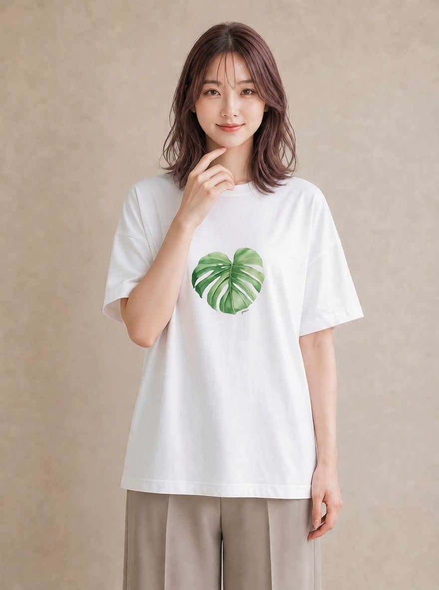 プリントTシャツ レディース 観葉植物 植物 ボタニカル イラスト 普段使い ミセス 春コーデ 白T YMAZO