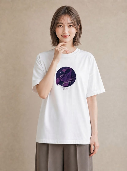 グラフィックTシャツ レディース 蟹座 星空 宇宙 イラスト 抜け感 お揃い 親子 白T YMAZO