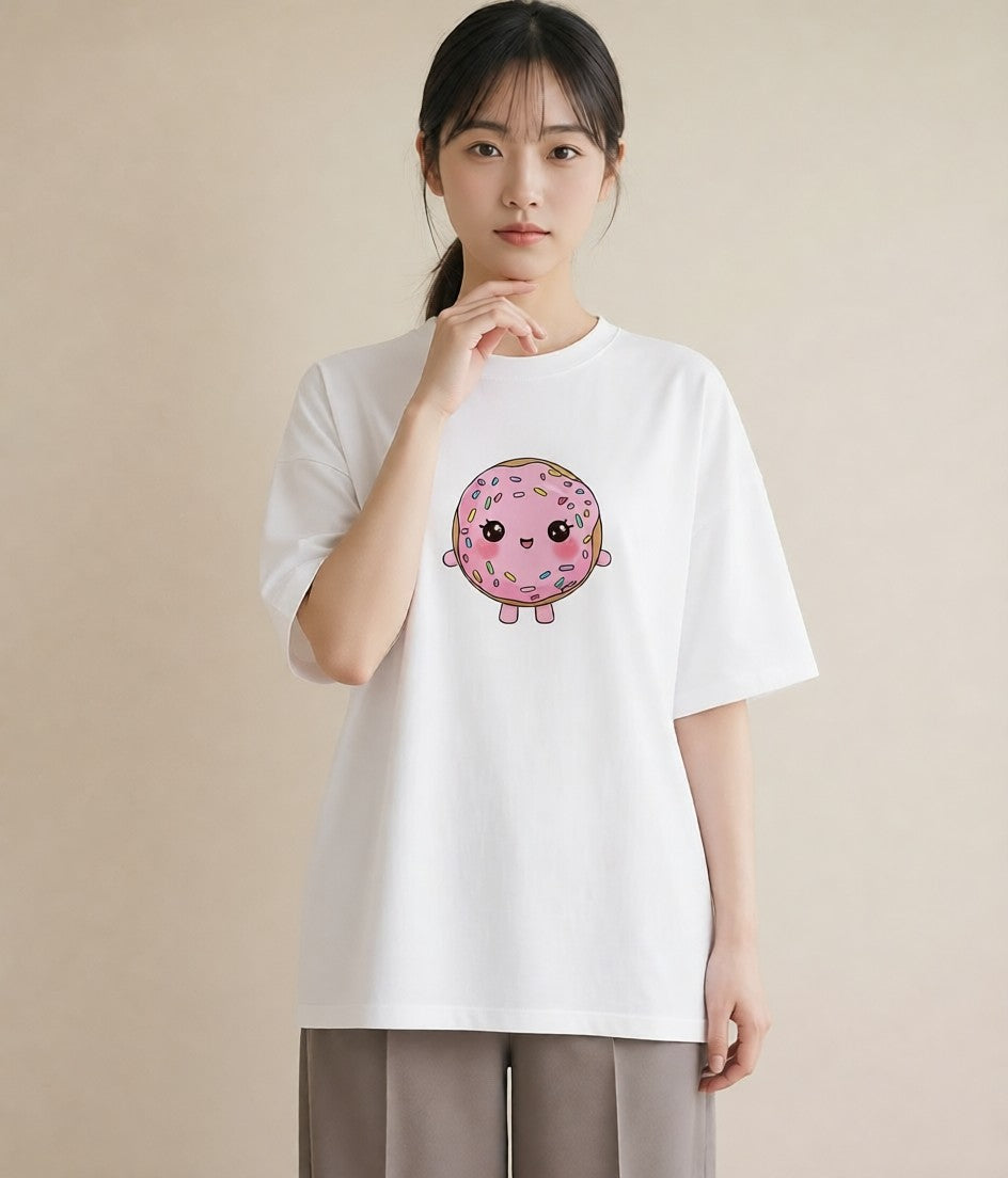 グラフィックTシャツ レディース ドーナツ 食べ物 フード イラスト 淡色 20代 カジュアルコーデ 白T YMAZO