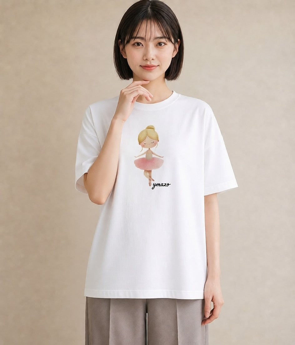 デザインTシャツ レディース バレエシューズ バレエ トウシューズ ナチュラル アンティーク イラスト お洒落 敬老の日 ホワイトデー 白T YMAZO