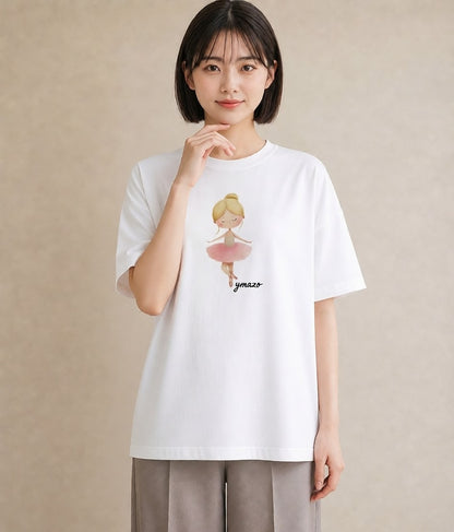 デザインTシャツ レディース バレエシューズ バレエ トウシューズ ナチュラル アンティーク イラスト お洒落 敬老の日 ホワイトデー 白T YMAZO