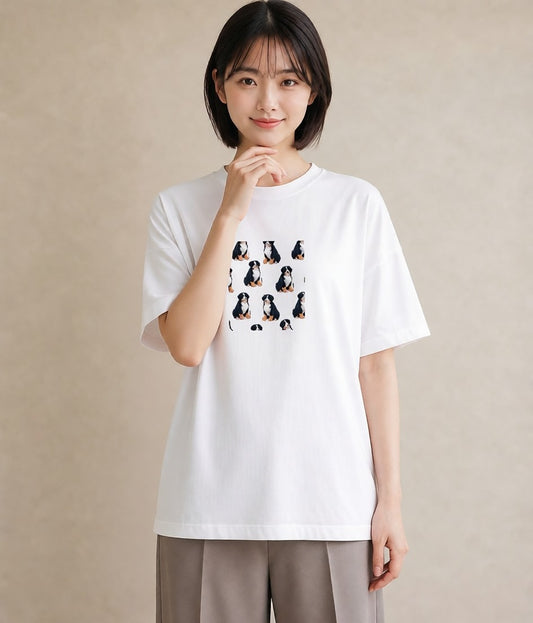 グラフィックTシャツ レディース バーニーズマウンテンドッグ 犬 いぬ イラスト お洒落 女性向けギフト 散歩 白T