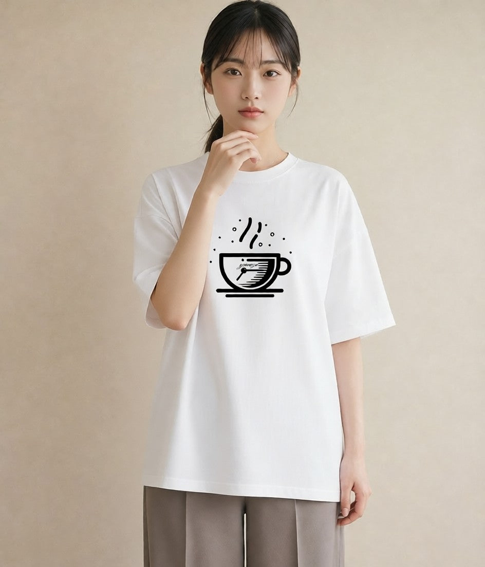 グラフィックTシャツ レディース カフェ カフェロゴ ロゴ イラスト ラフ 友達ギフト 部屋着 白T YMAZO