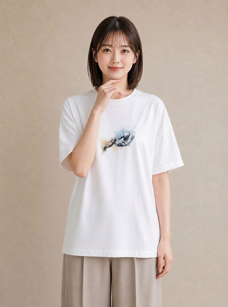 デザインTシャツ レディース 肉球 猫 ねこ イラスト 普段使い 在宅 公園 白T YMAZO