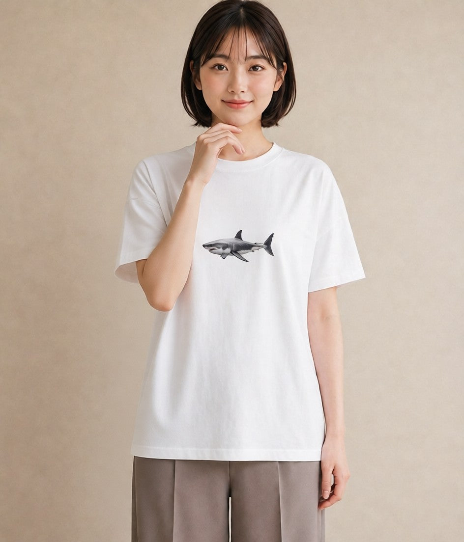 Tシャツ レディース サメ 海の生き物 海 イラスト 母娘コーデ 自分用 白T YMAZO