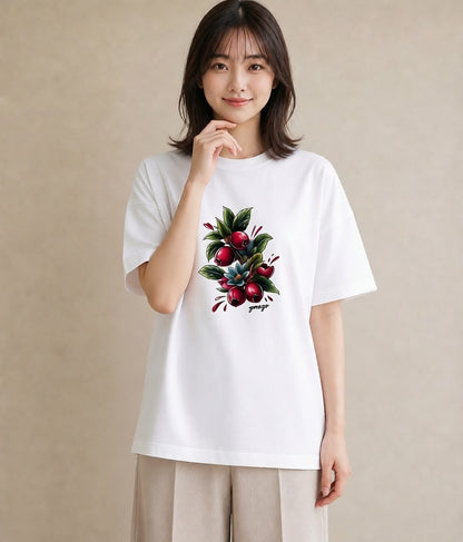 Tシャツ レディース 木の実 植物 ボタニカル イラスト ラフ お出かけ 普段着 白T YMAZO