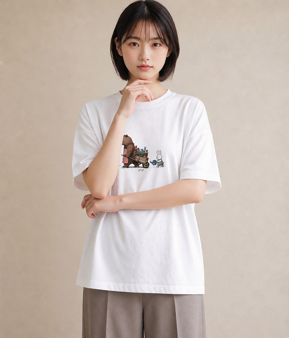 半袖Tシャツ レディース 小花 花 フラワー イラスト 淡色 母娘コーデ 自分用 白T YMAZO