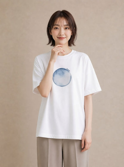 プリントTシャツ レディース 三日月 星空 宇宙 イラスト きれいめカジュアル カジュアルコーデ 買い物 白T YMAZO