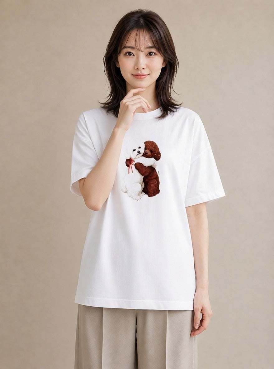 グラフィックTシャツ レディース トイプードル プードル 犬 いぬ イラスト ゆるかわ 帰省 ラフ 白T YMAZO