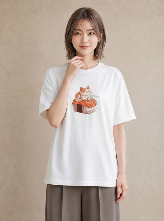 Tシャツ レディース おにぎり 食べ物 フード イラスト ポップ ラフ レイヤード 白T YMAZO