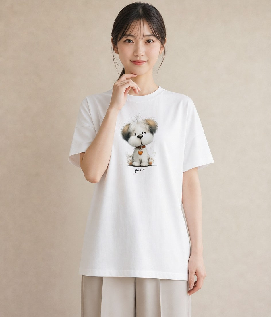デザインTシャツ レディース わんちゃん 犬 いぬ イラスト 淡色 綿100 デート 白T YMAZO