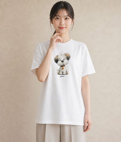 デザインTシャツ レディース わんちゃん 犬 いぬ イラスト 淡色 綿100 デート 白T YMAZO