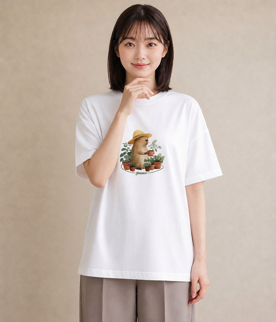 グラフィックTシャツ レディース カピバラ かぴばら 動物 アニマル イラスト 可愛い デート 帰省 白T YMAZO