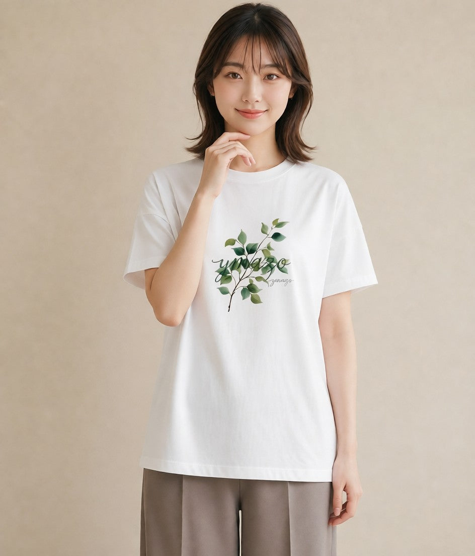 デザインTシャツ レディース ボタニカル 植物 イラスト 抜け感 カジュアルコーデ 買い物 白T YMAZO