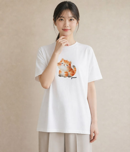 デザインTシャツ レディース おすわり猫 猫 ねこ イラスト ミニマル 帰省 ラフ 白T YMAZO