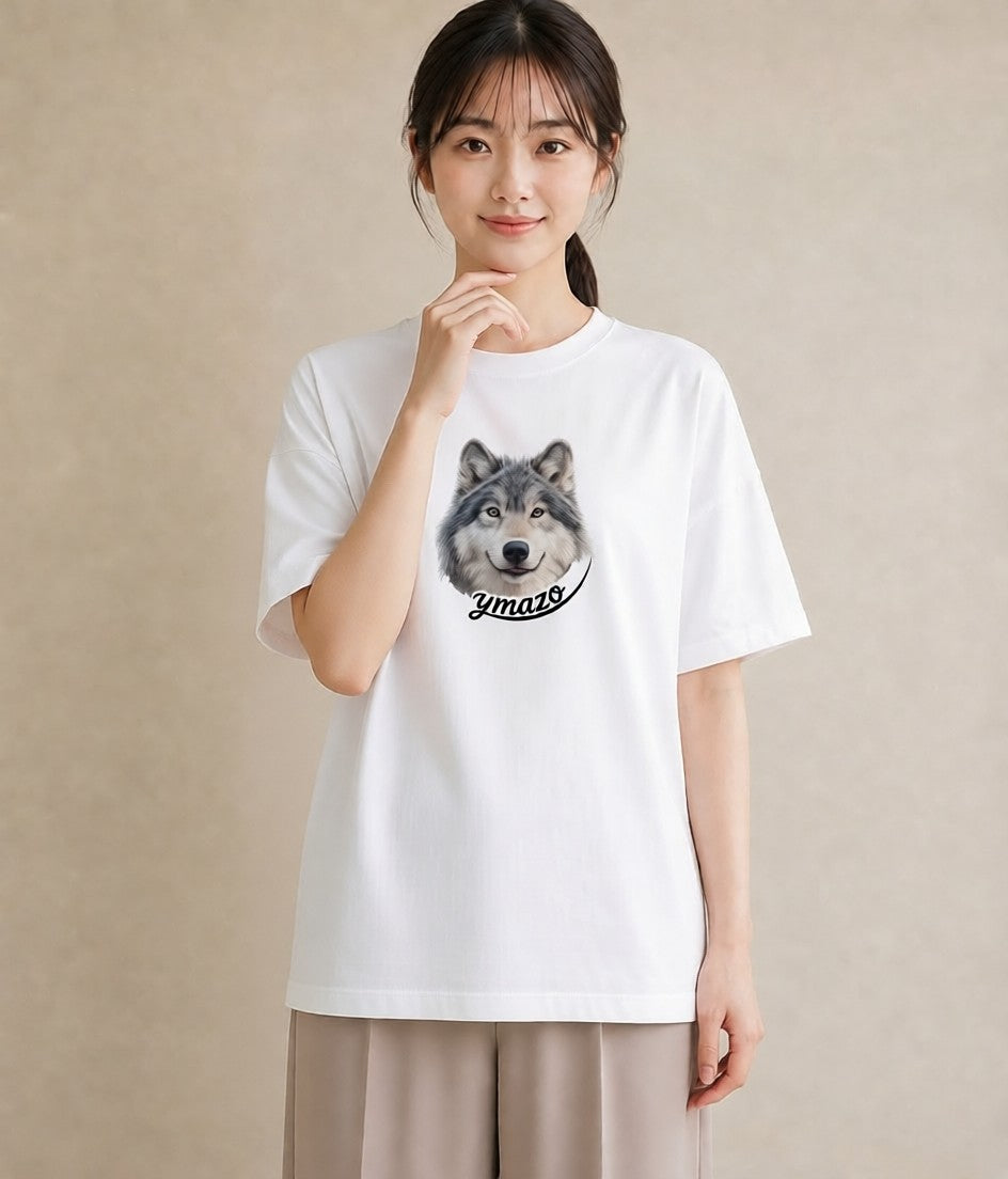 プリントTシャツ レディース シベリアンハスキー 犬 いぬ イラスト 北欧風 綿100 デート 白T YMAZO