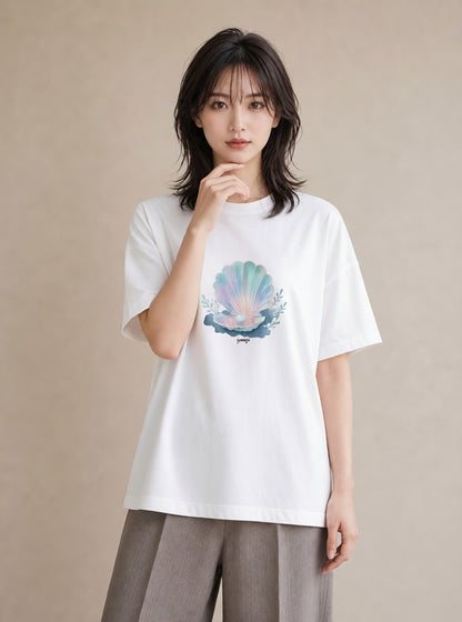 プリントTシャツ レディース 人魚 海の生き物 海 イラスト ポップ 20代 カジュアルコーデ 白T YMAZO