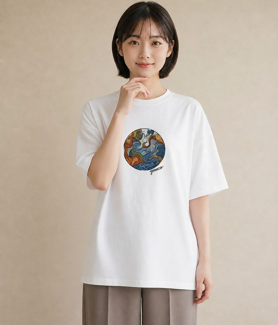 グラフィックTシャツ レディース 海 星空 宇宙 イラスト 淡色 お揃い 親子 白T YMAZO