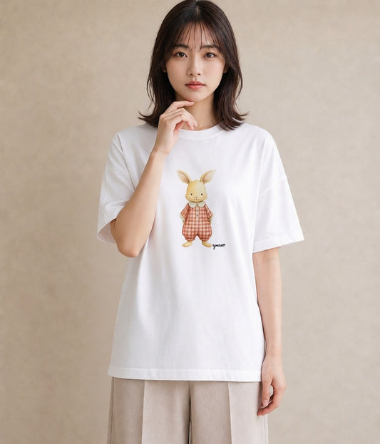 プリントTシャツ レディース うさちゃん ペット 動物 イラスト 可愛い ホワイトデー 春服 白T YMAZO