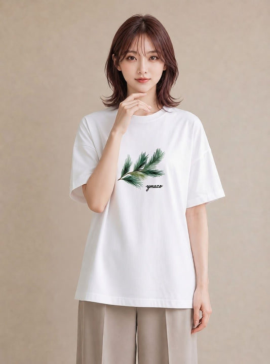 Tシャツ レディース 松ぼっくり 植物 ボタニカル イラスト 韓国風 親子 20代 白T YMAZO