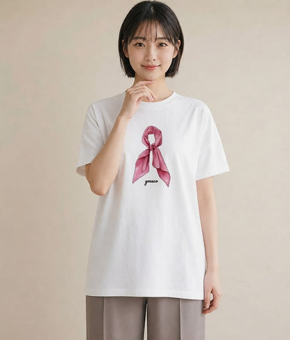 デザインTシャツ レディース レースハンカチ レース ハンカチ ナチュラル アンティーク イラスト 可愛い 綿100 デート 白T YMAZO