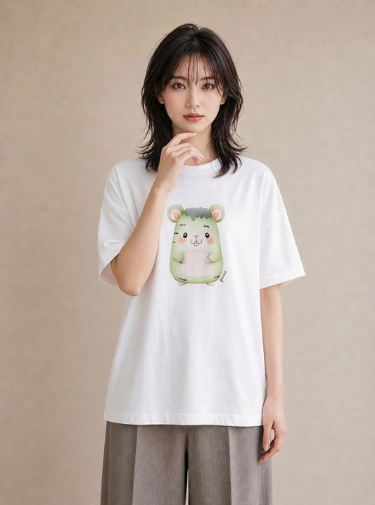 デザインTシャツ レディース キンクマハムスター ペット 動物 イラスト ラフカジュアル 誕生日プレゼント 綿100 白T YMAZO