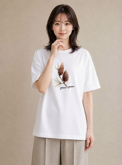 デザインTシャツ レディース どんぐり 植物 ボタニカル イラスト レトロ お出かけ 普段着 白T YMAZO