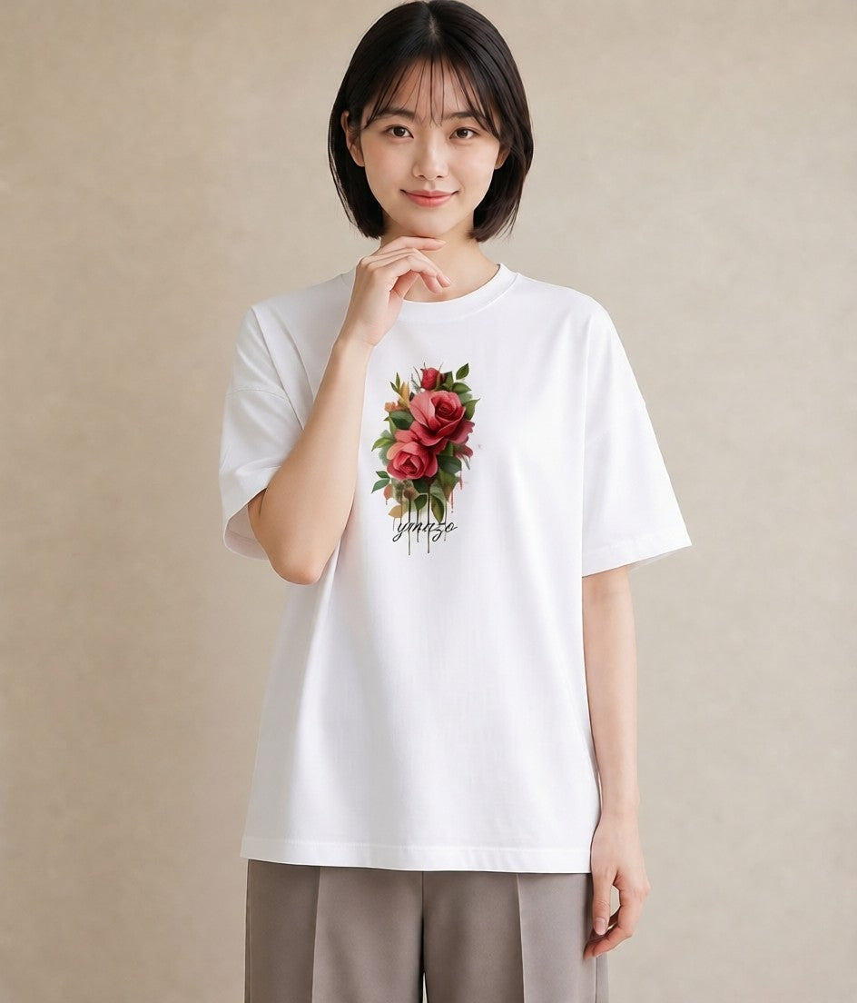 半袖Tシャツ レディース 花 花柄 イラスト フェミニン 母娘コーデ 自分用 白T