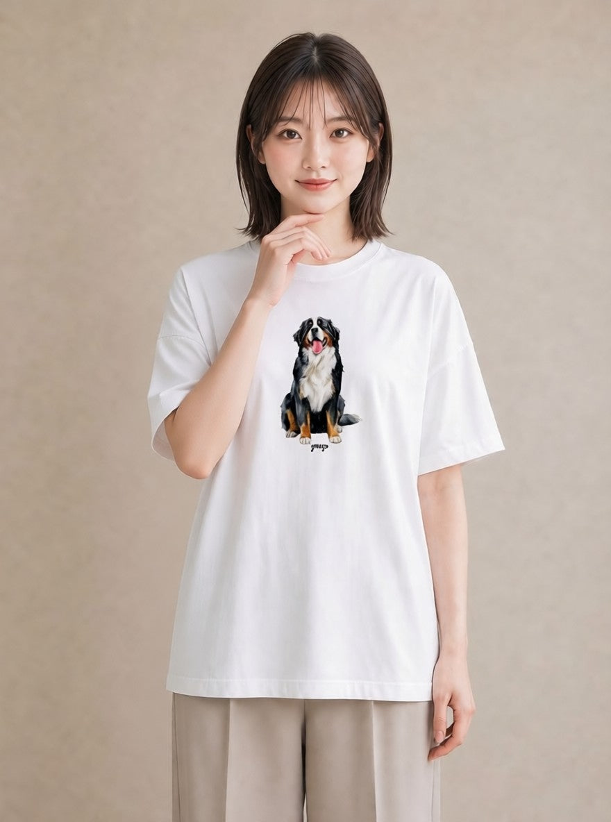 デザインTシャツ レディース バーニーズマウンテンドッグ 犬 いぬ イラスト 可愛い 姉妹 送別ギフト 白T YMAZO