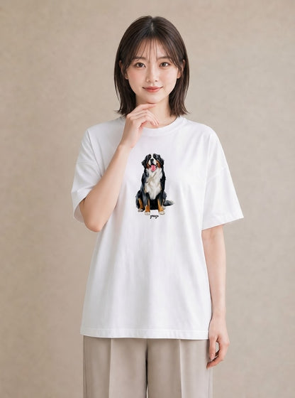 デザインTシャツ レディース バーニーズマウンテンドッグ 犬 いぬ イラスト 可愛い 姉妹 送別ギフト 白T YMAZO