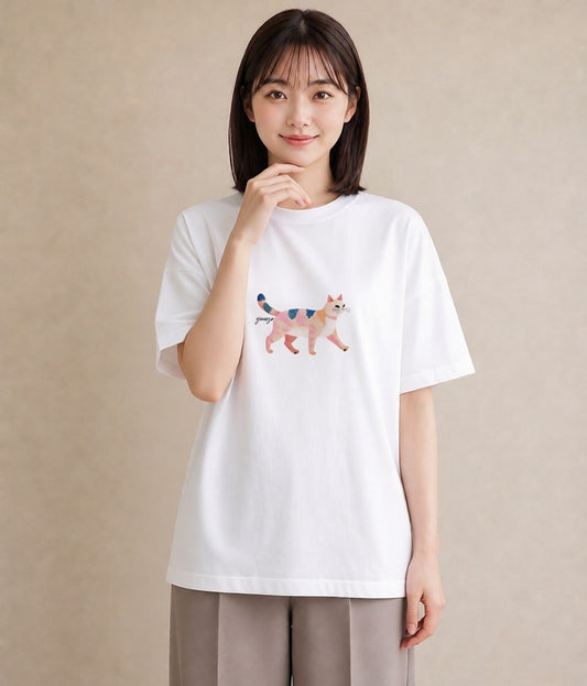 グラフィックTシャツ レディース ねこ 猫 ネコ イラスト 韓国風 夏コーデ 通学 白T YMAZO