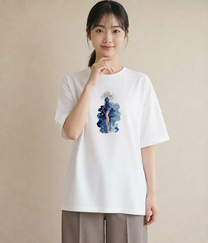 グラフィックTシャツ レディース 乙女座 星空 宇宙 イラスト きれいめカジュアル 春服 ミセス 白T YMAZO