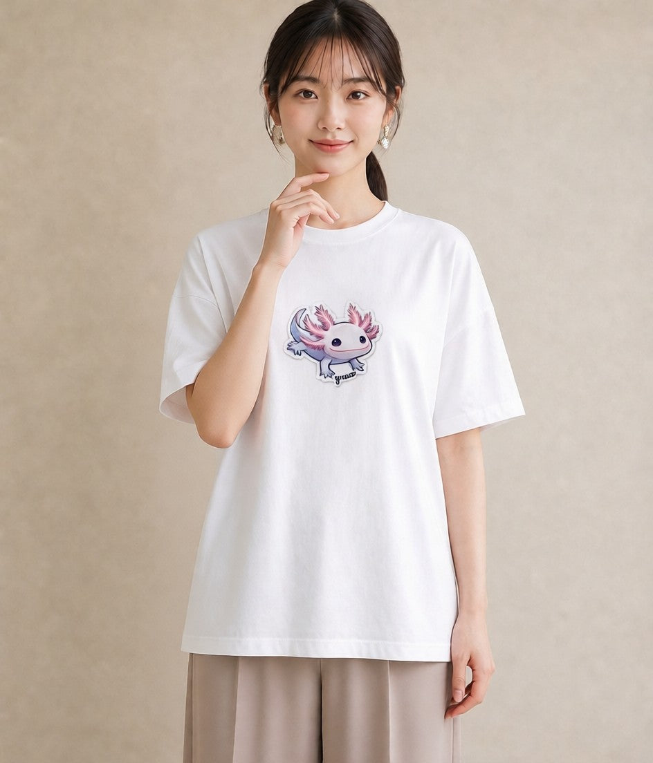 プリントTシャツ レディース ウーパールーパー ペット 動物 イラスト 普段使い 母娘コーデ 自分用 白T YMAZO