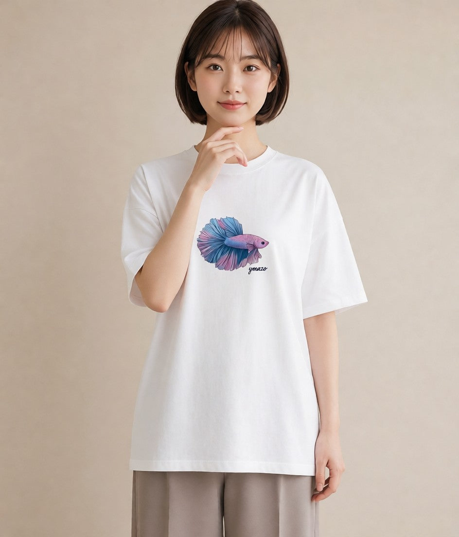 プリントTシャツ レディース 熱帯魚 海の生き物 海 イラスト アート風 ホワイトデー 春服 白T YMAZO