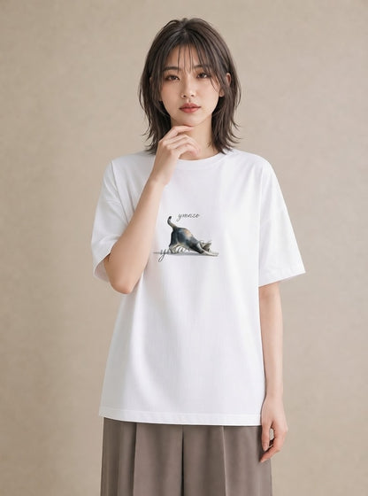 グラフィックTシャツ レディース スコティッシュフォールド 猫 ねこ イラスト 旅行コーデ 親子 20代 白T YMAZO