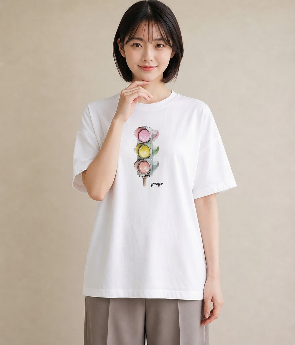 プリントTシャツ レディース 街灯 夜霧 夜 ナチュラル アンティーク イラスト 上品 春コーデ 姉妹 白T YMAZO