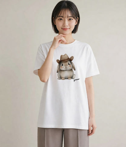 デザインTシャツ レディース うさちゃん ペット 動物 イラスト 手描き風 自分用 ルームウェア 白T YMAZO