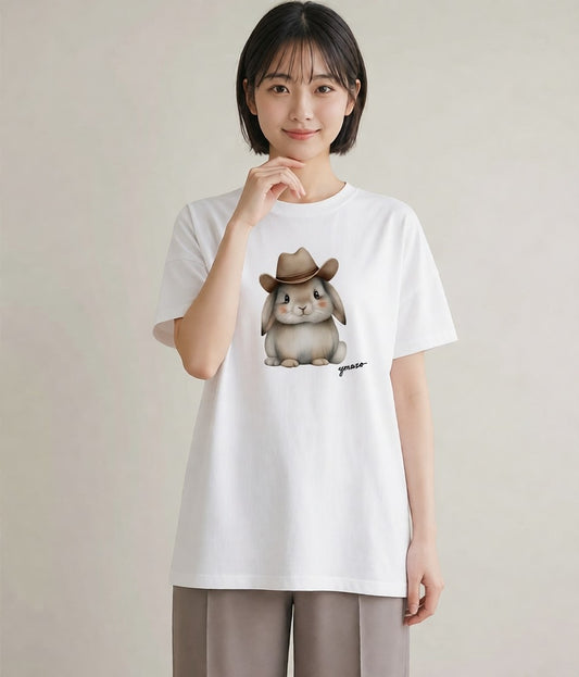 デザインTシャツ レディース うさちゃん ペット 動物 イラスト 手描き風 自分用 ルームウェア 白T YMAZO