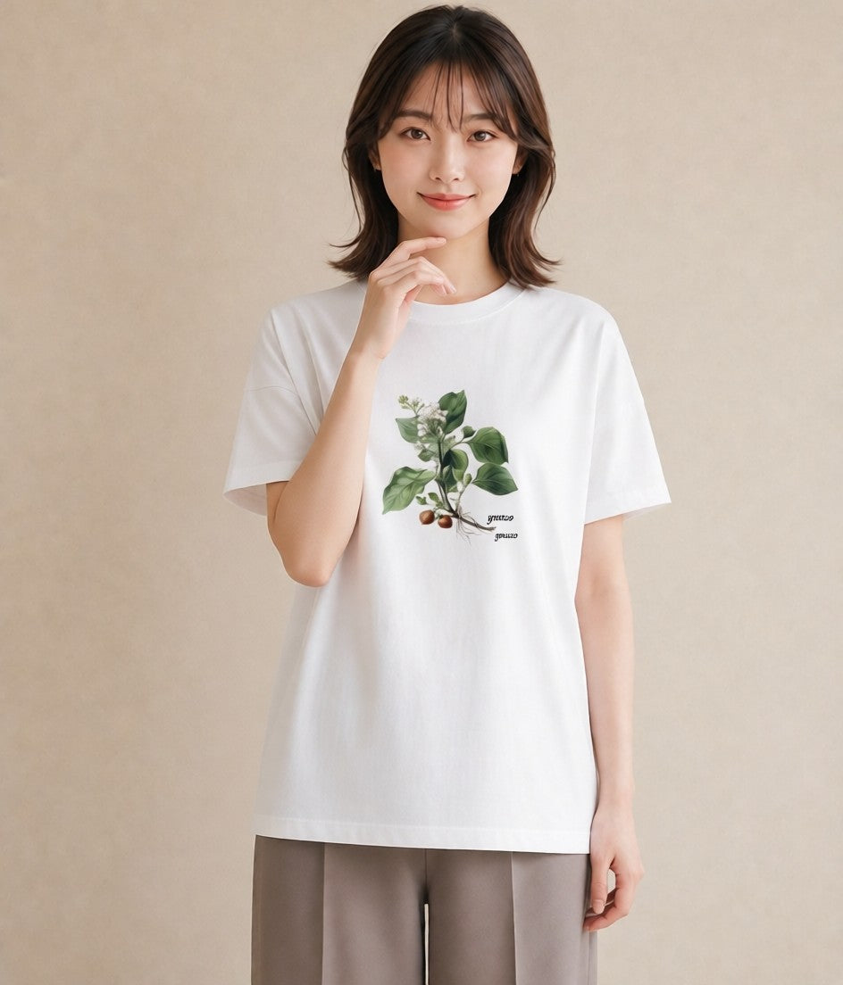 グラフィックTシャツ レディース 金木犀 花 花柄 イラスト きれいめカジュアル 部屋着 女性向けギフト 白T YMAZO