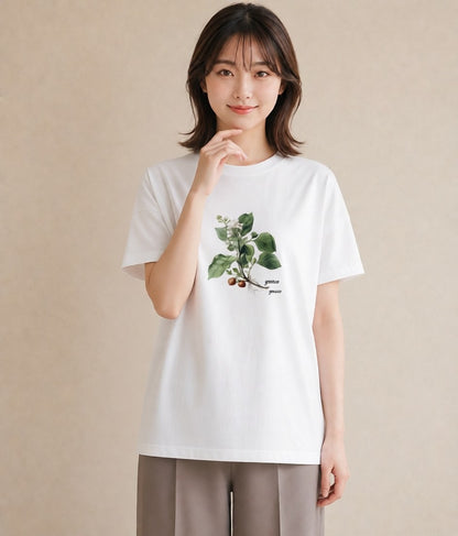 グラフィックTシャツ レディース 金木犀 花 花柄 イラスト きれいめカジュアル 部屋着 女性向けギフト 白T YMAZO