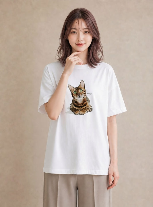 プリントTシャツ レディース ブリティッシュショートヘア 猫 ねこ イラスト ナチュラル デート 帰省 白T YMAZO