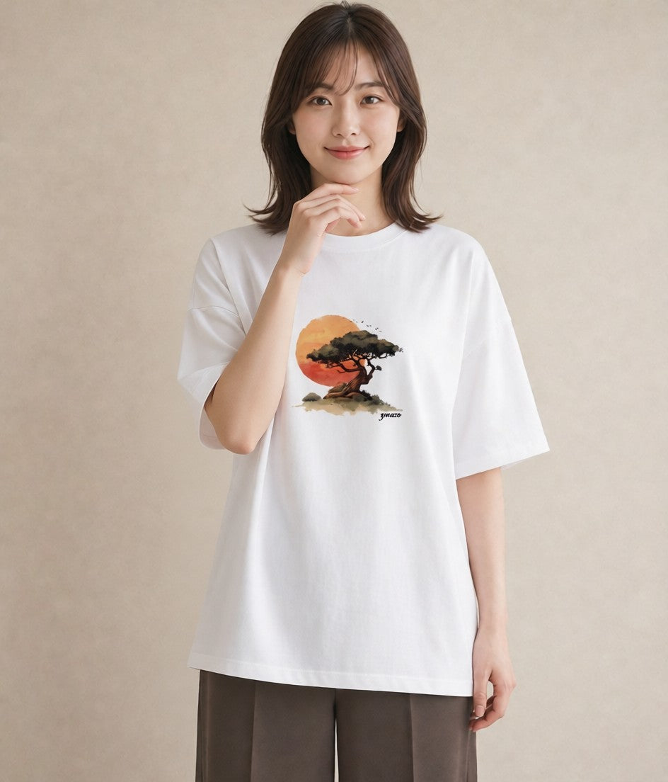 プリントTシャツ レディース 盆栽 植物 ボタニカル イラスト きれいめ 在宅 公園 白T YMAZO
