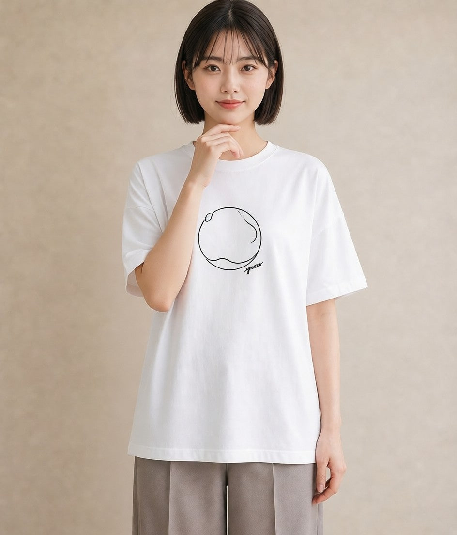 プリントTシャツ レディース 幾何学 ミニマル ジオメトリック イラスト 淡色 通勤 在宅 白T YMAZO